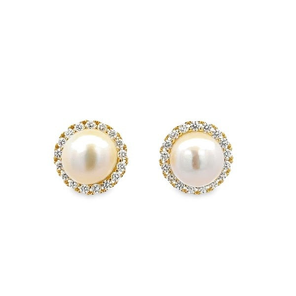 SILVER 925 GOLD PLATED PEARL STUD EARRINGS