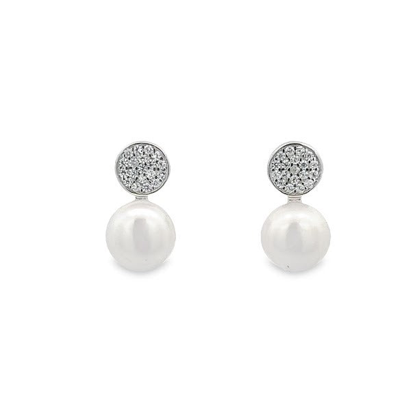 925 SILVER PLATED DISC DANGLING PEARL EARRING