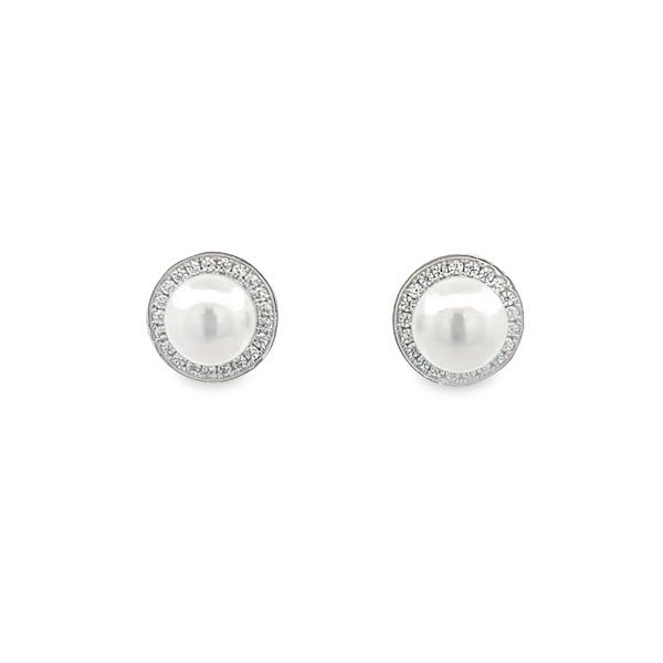 925 SILVER PLATED HALO STUDS WITH CENTER PEARL