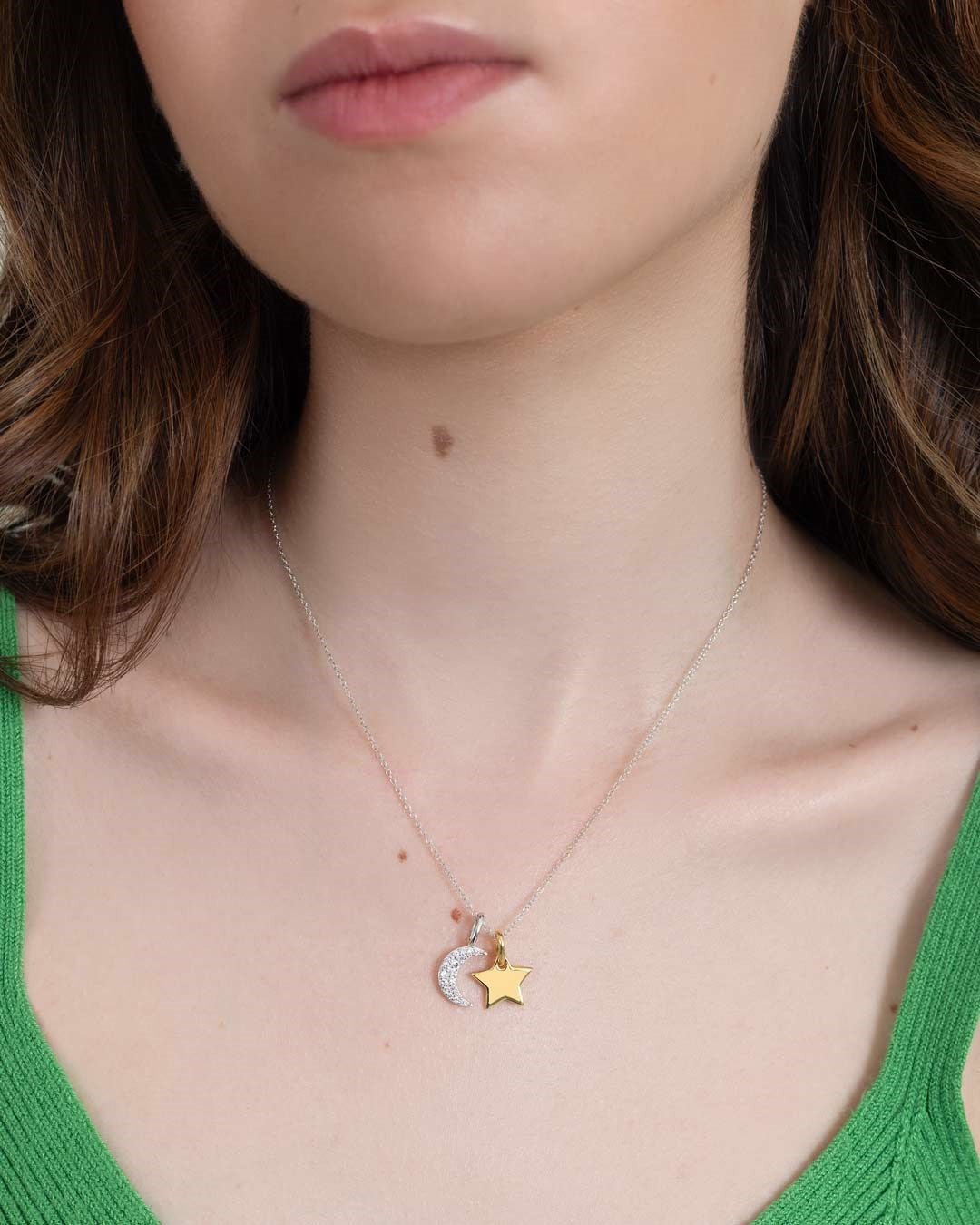 925 SILVER GOLD PLATED STAR AND CRESCENT MOON NECKLACE