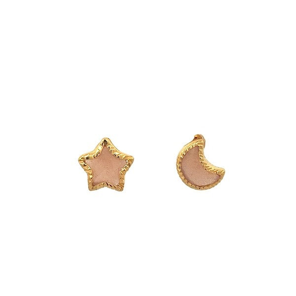 925 SILVER GOLD PLATED MOONSTONE PEACH STAR AND MOON EARRINGS