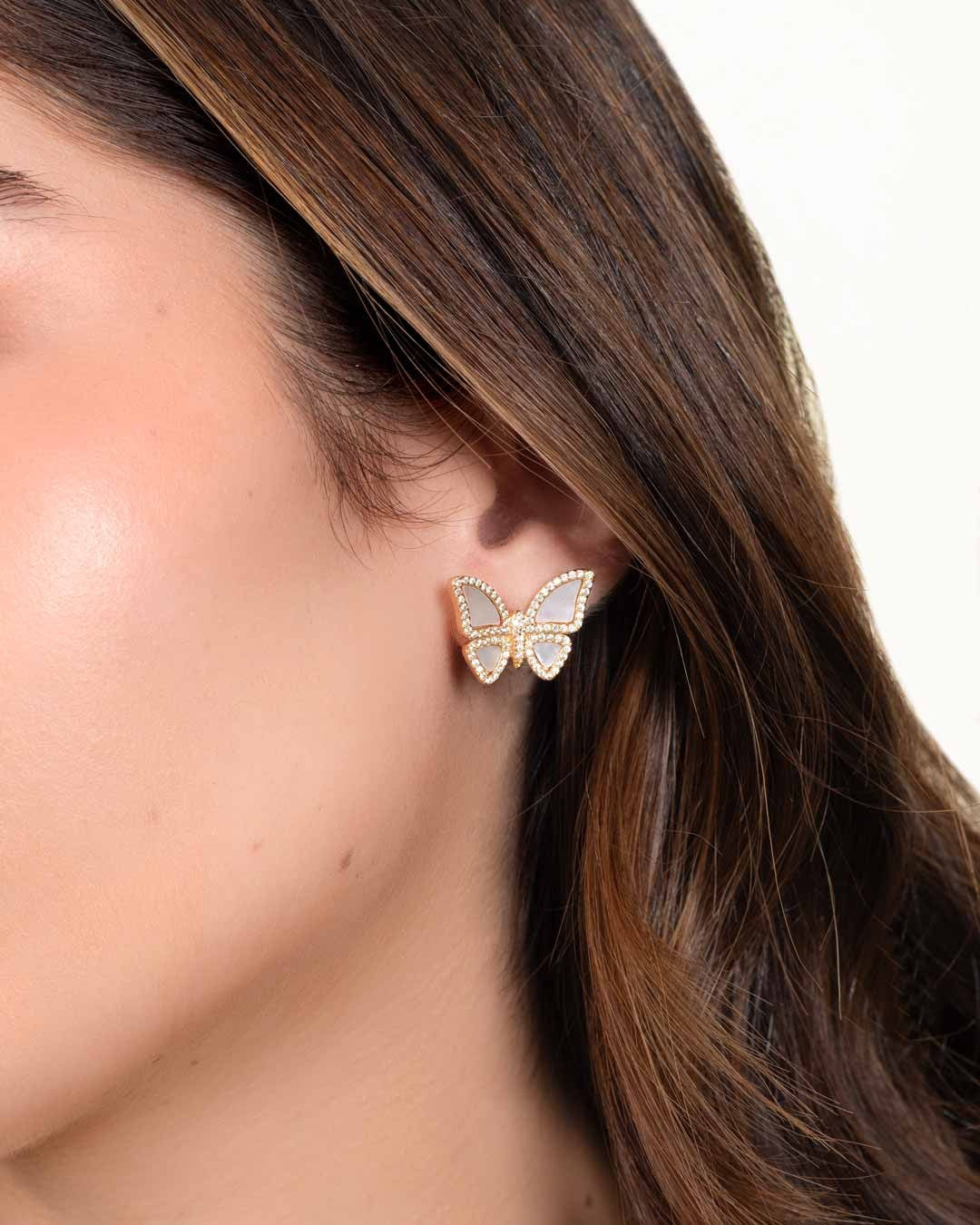 925 SILVER PLATED BUTTERFLY MOTHER OF PEARL EARRINGS