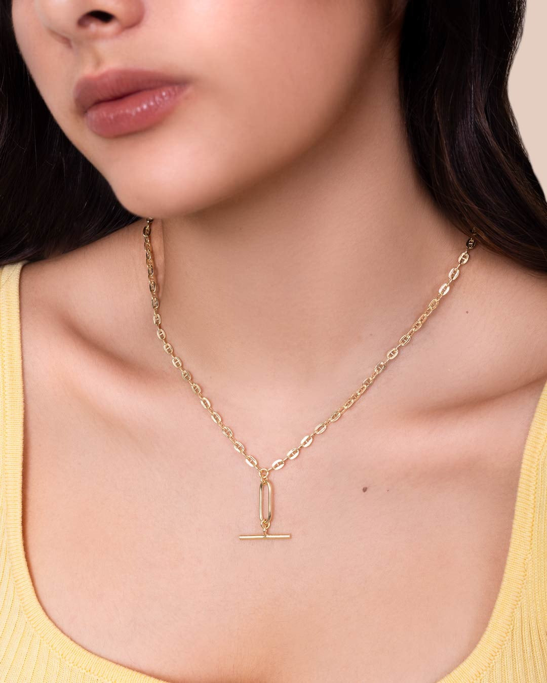 925 SILVER GOLD PLATED PAPERCLIP BAR PENDANT NECKLACE