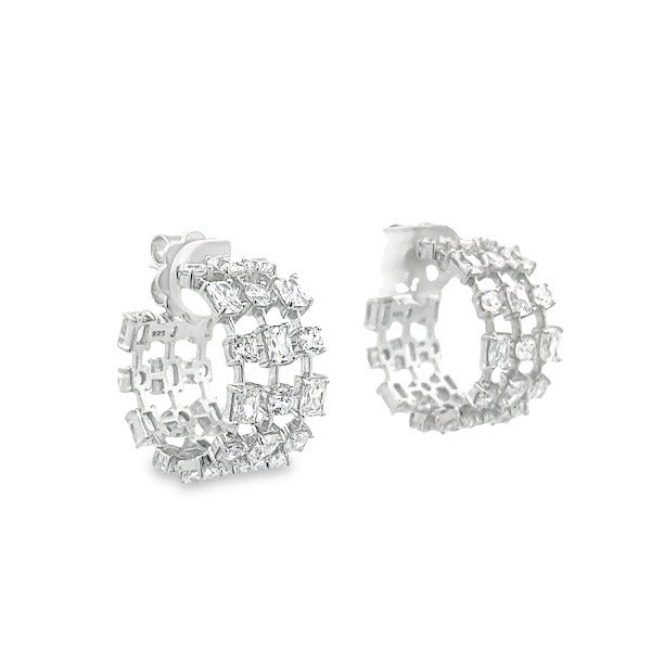 925 SILVER PLATED HOOPS WITH CRYSTALS