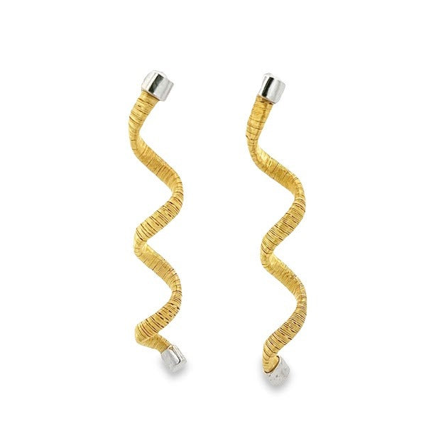 925 SILVER GOLD PLATED LONG SPIRAL DANGLING EARRINGS