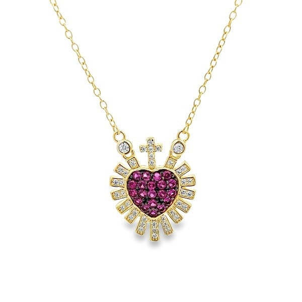925 SILVER GOLD PLATED SACRED HEART NECKLACE