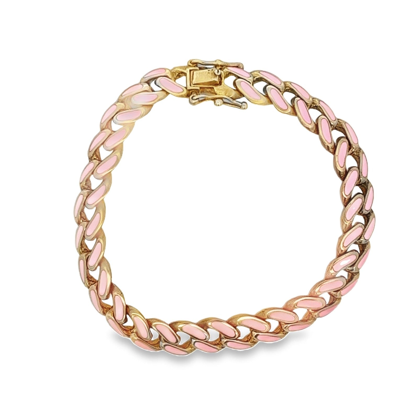 925 SILVER GOLD PLATED PINK ENAMEL LINKS BRACELET