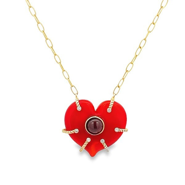925 SILVER GOLD PLATED RED HEART NECKLACE