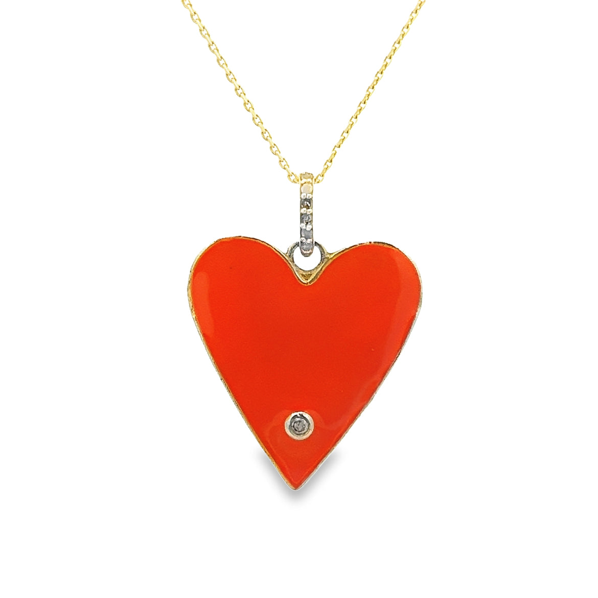 925 SILVER GOLD PLATED HEART CHARM WITH ORANGE ENAMEL