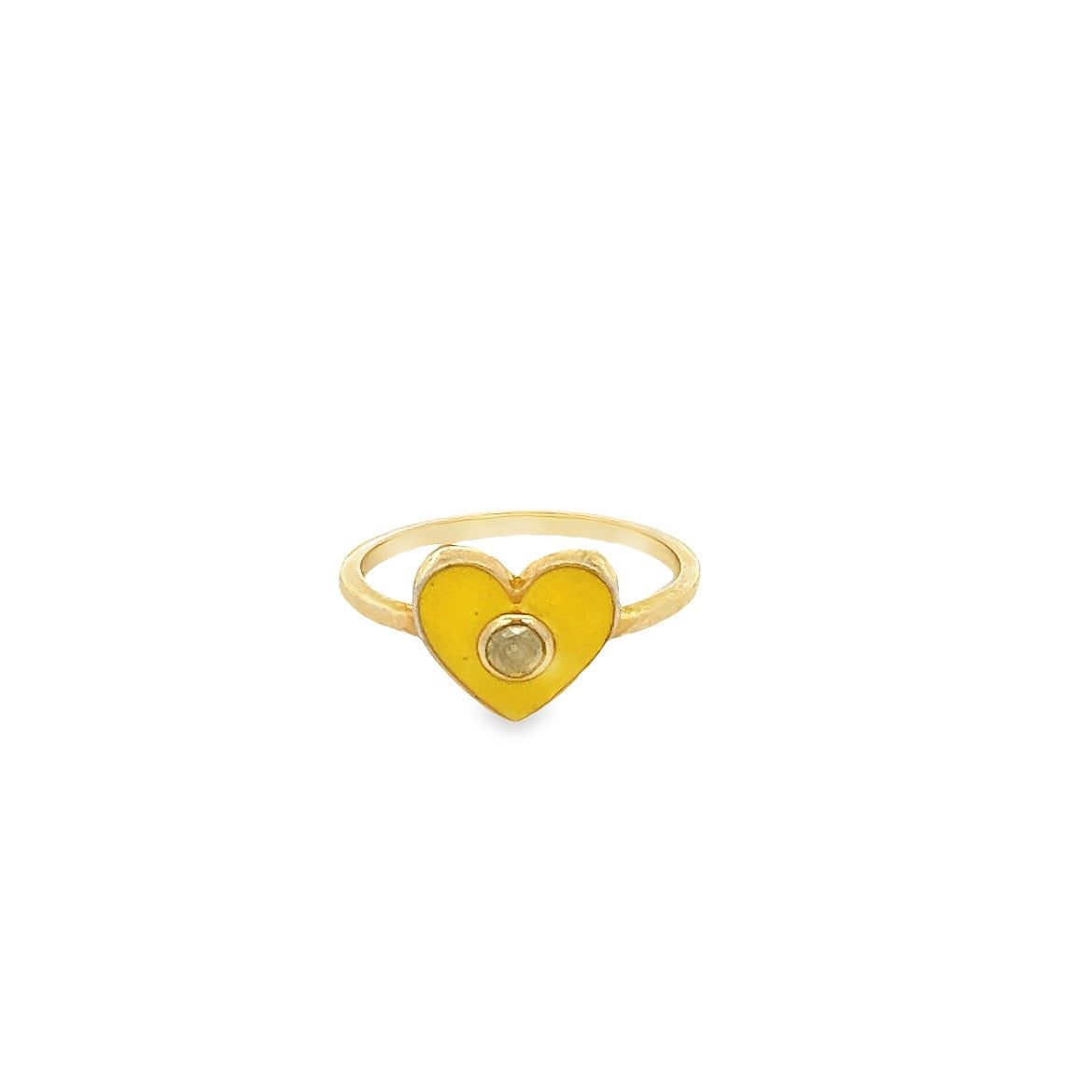 925 SILVER GOLD PLATED YELLOW ENAMEL HEART RING