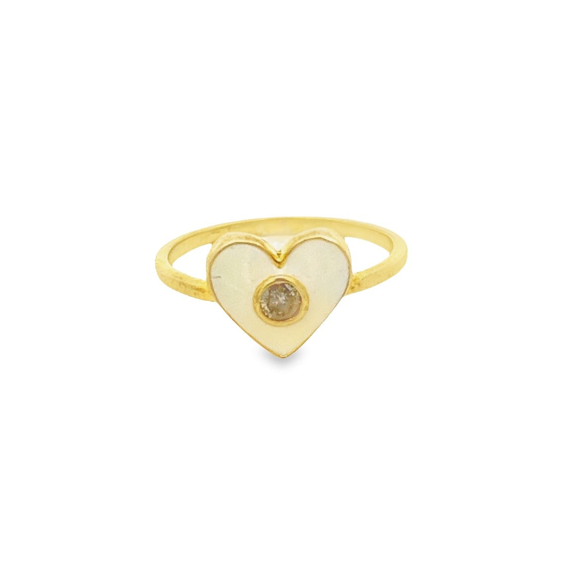 925 SILVER GOLD PLATED WHITE ENAMEL HEART RING