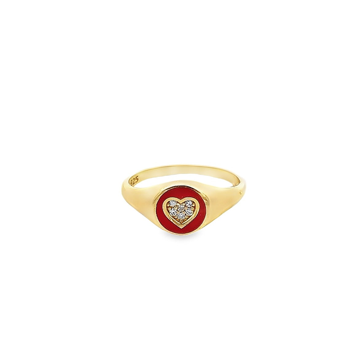 925 GOLD PLATED HEART RING WITH RED ENAMEL AND CRYSTALS