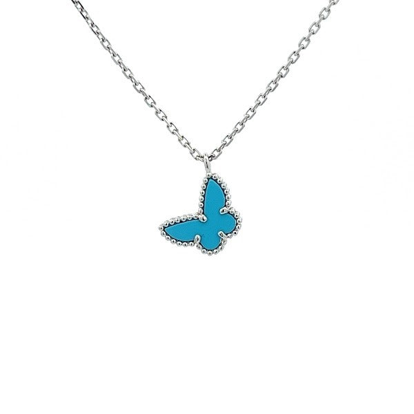 18K WHITE GOLD TURQUOISE BUTTERFLY NECKLACE