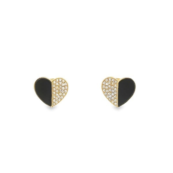14K GOLD HEART ONYX DIAMOND EARRINGS