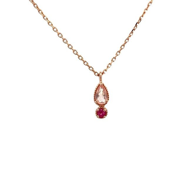 925 ROSE GOLD ROSE QUARTZ RUBY FACETED PEAR NECKLACE