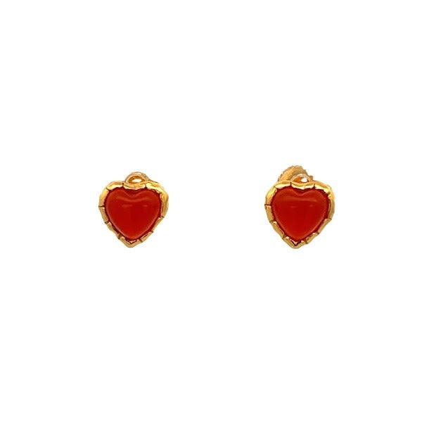 925 SILVER GOLD PLATED RED ONYX HEART EARRINGS