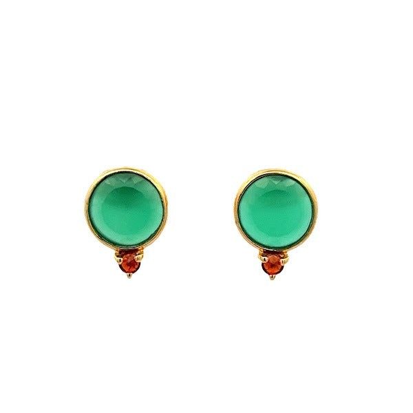 925 SILVER GOLD PLATED ONYX GREEN GARNET FACETED EARRINGS