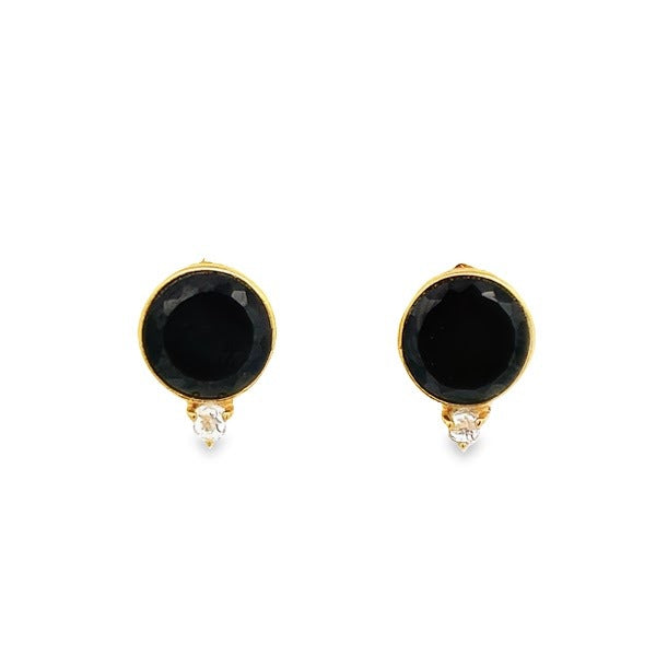 925 SILVER GOLD PLATED BLACK ONYX EARRINGS