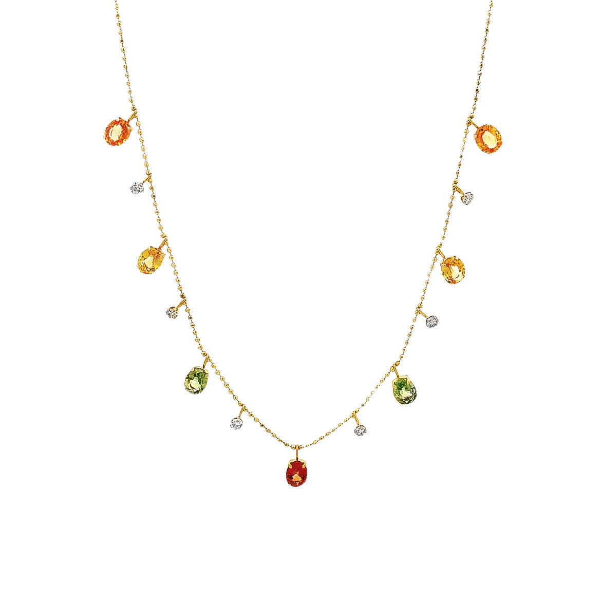 18K GOLD DIAMOND CHARMS NECKLACE WITH SAPPHIRES