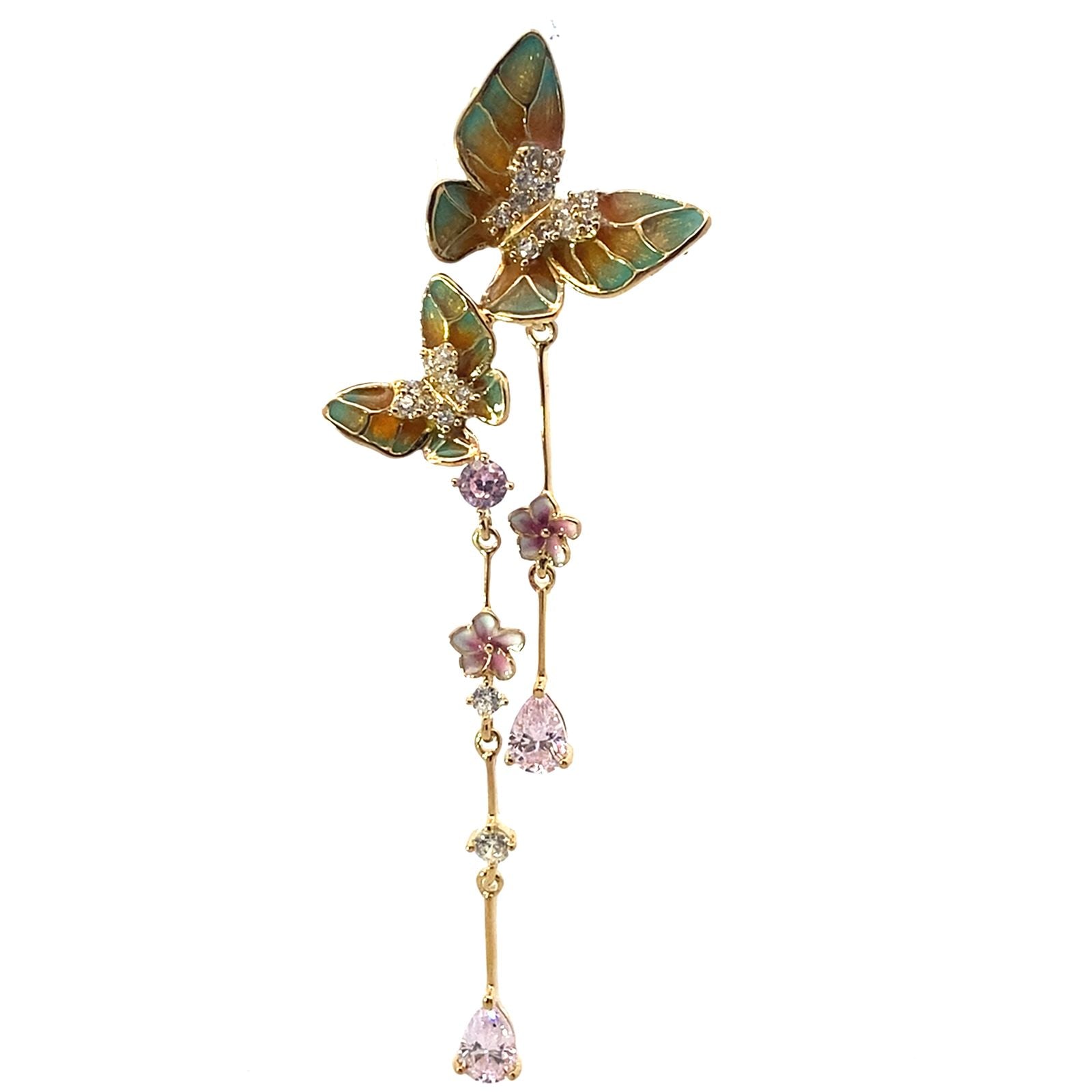 925YG DROP BUTTERFLYS ENMAEL ORAGE AND AQUA PENDANT