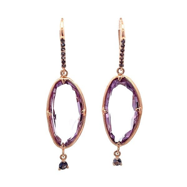 ARETES CON AMATISTA EN PLATA 925 CON BAÑO DE ORO ROSADO - C'SANTOS