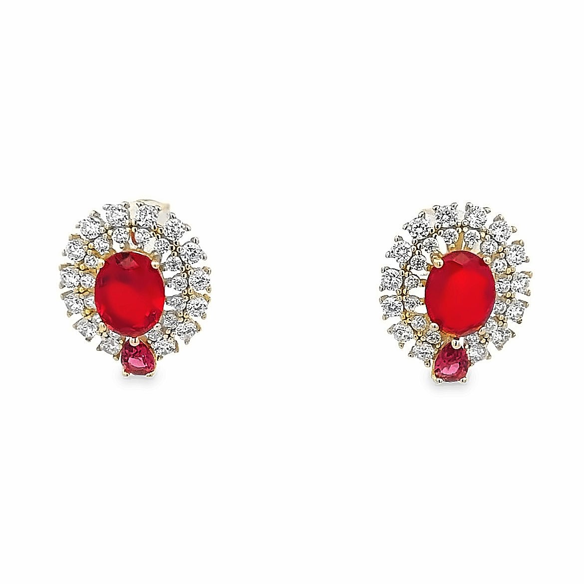 ARETES CON CRISTALES ROJOS Y BLANCOS EN PLATA 925 CON BAÑO DE ORO AMARILLO - C'SANTOS