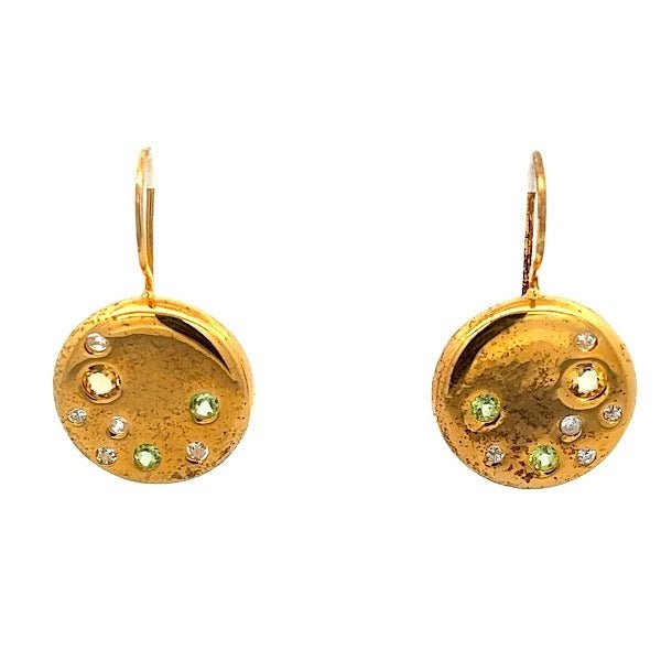 ARETES DE PERIDOT CON CITRINA EN PLATA 925 CON BAÑO DE ORO AMARILLO - C'SANTOS