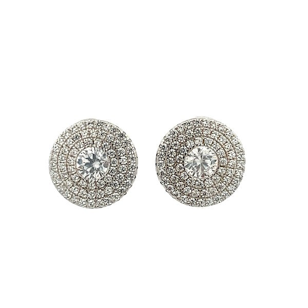 925 SILVER PLATED ROUND CENTER STONE PAVE EARRING
