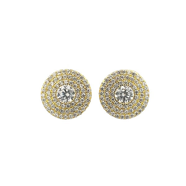 925 SILVER GOLD TONE ROUND CENTER STONE PAVE EARRING