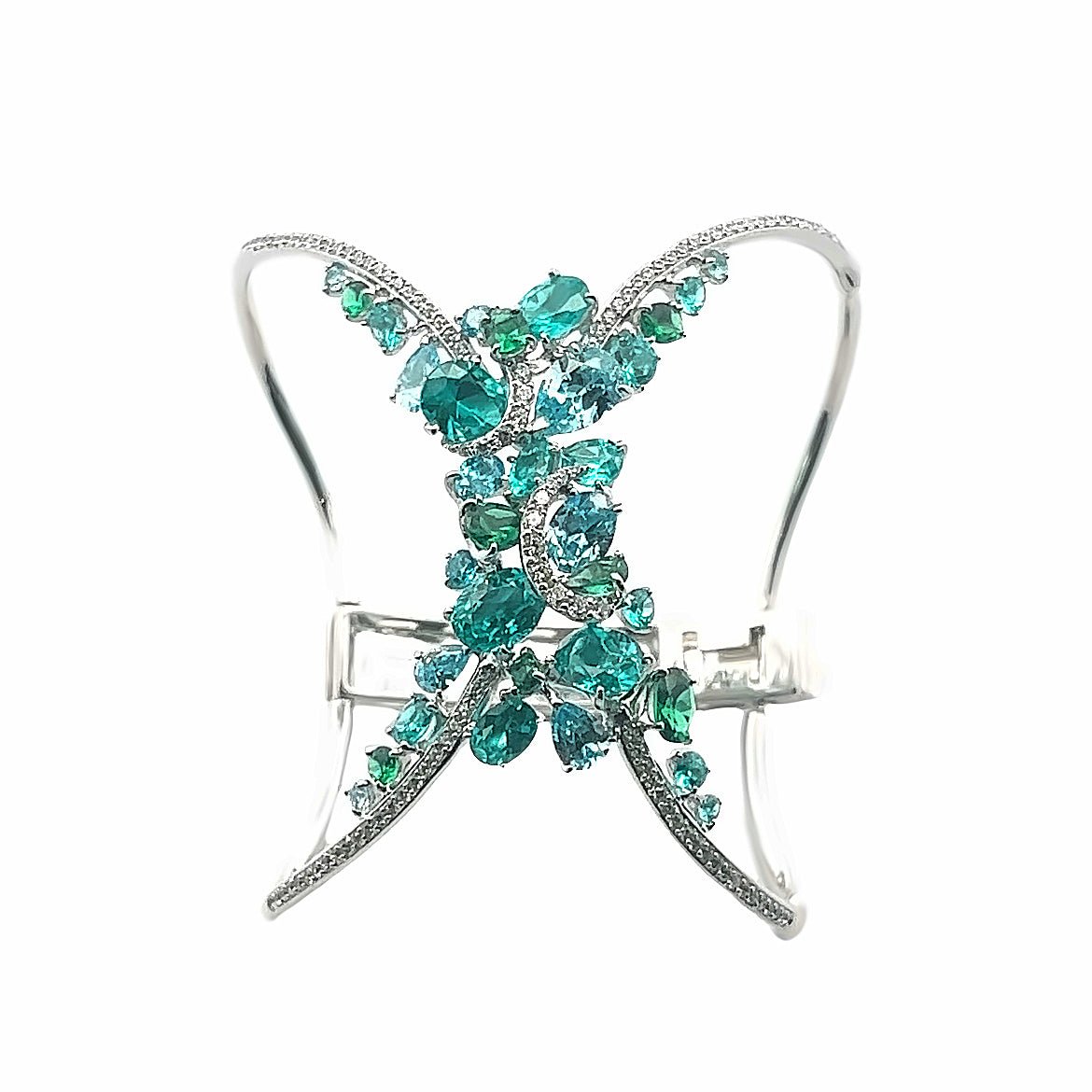 BRACELET SILVER CENTER TOURMALINE GREEN AQUABLUE M MAGANITE PINK W CZ - C'SANTOS