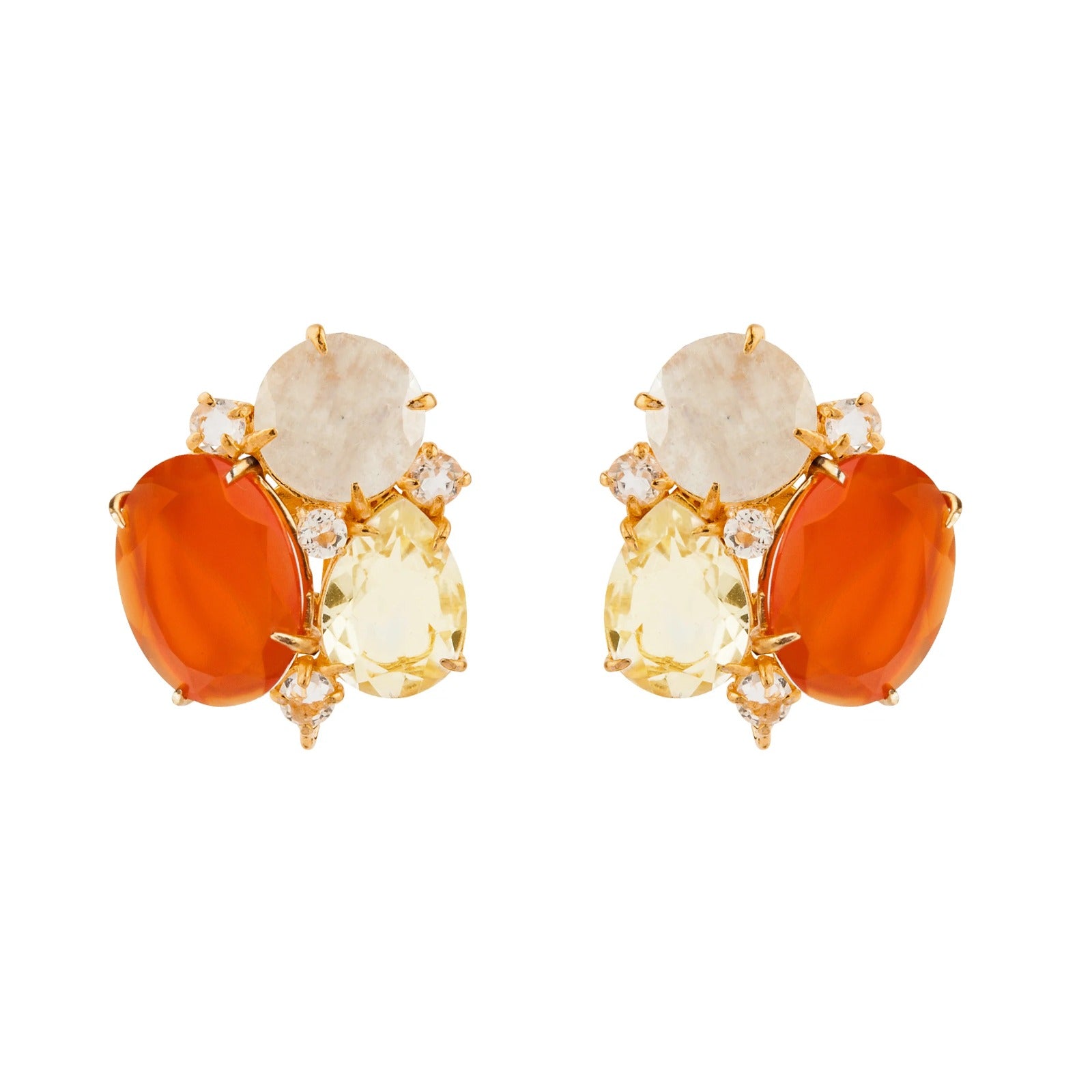 EAR CLIP SET WITH CARNELIAN MOONSTONE AND LEMON QUARTZ