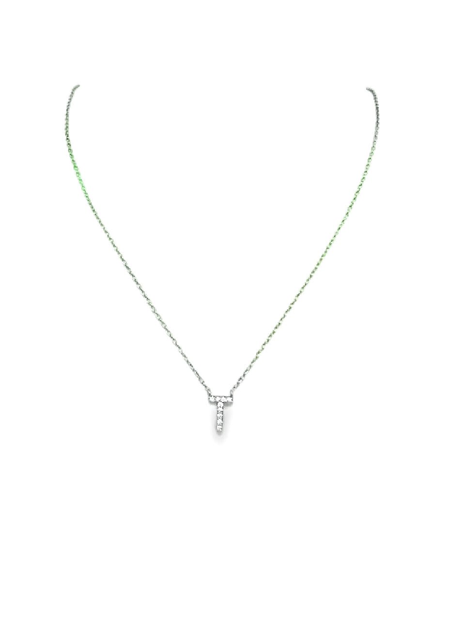 COLLAR DE PLATA 925 CON BAÑO DE ORO AMARIILLO CON INICAL PEQUEÑA T CON CRISTALES - C'SANTOS