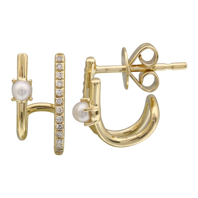 D0.07CT 14KY TWO LINE SEMINFINITY AND PEARL EARRINGS P2.5MM - C'SANTOS