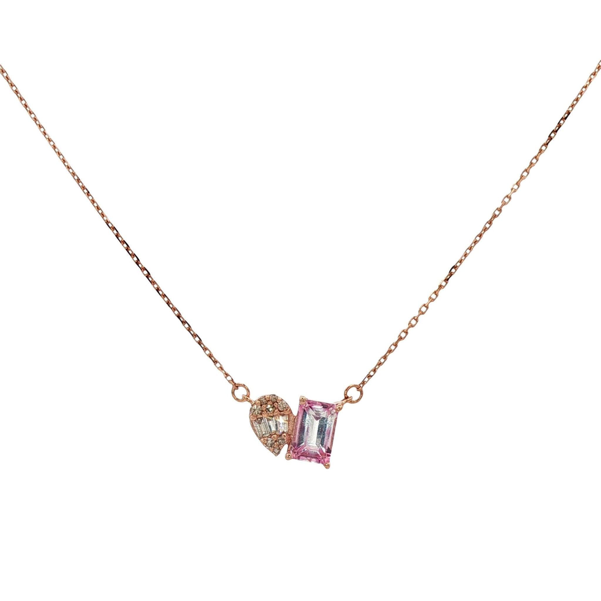 D0.09CT 14KR DROP AND BAGUETTE NECKLACE PS0.75CT - C'SANTOS