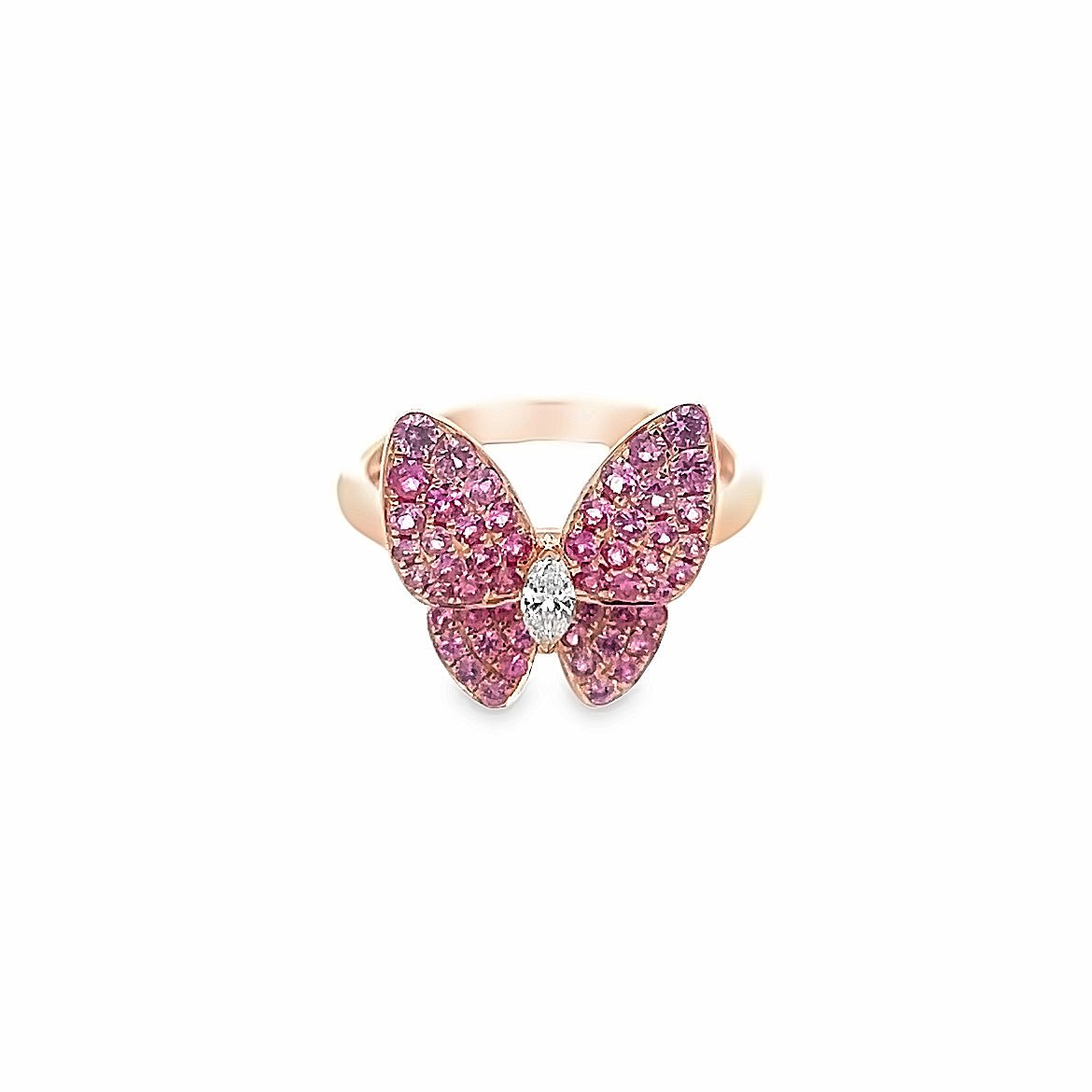 D0.10CT 18KR SM BUTTERFLY RG PINK SAPPH 0.79CT T7 - C'SANTOS