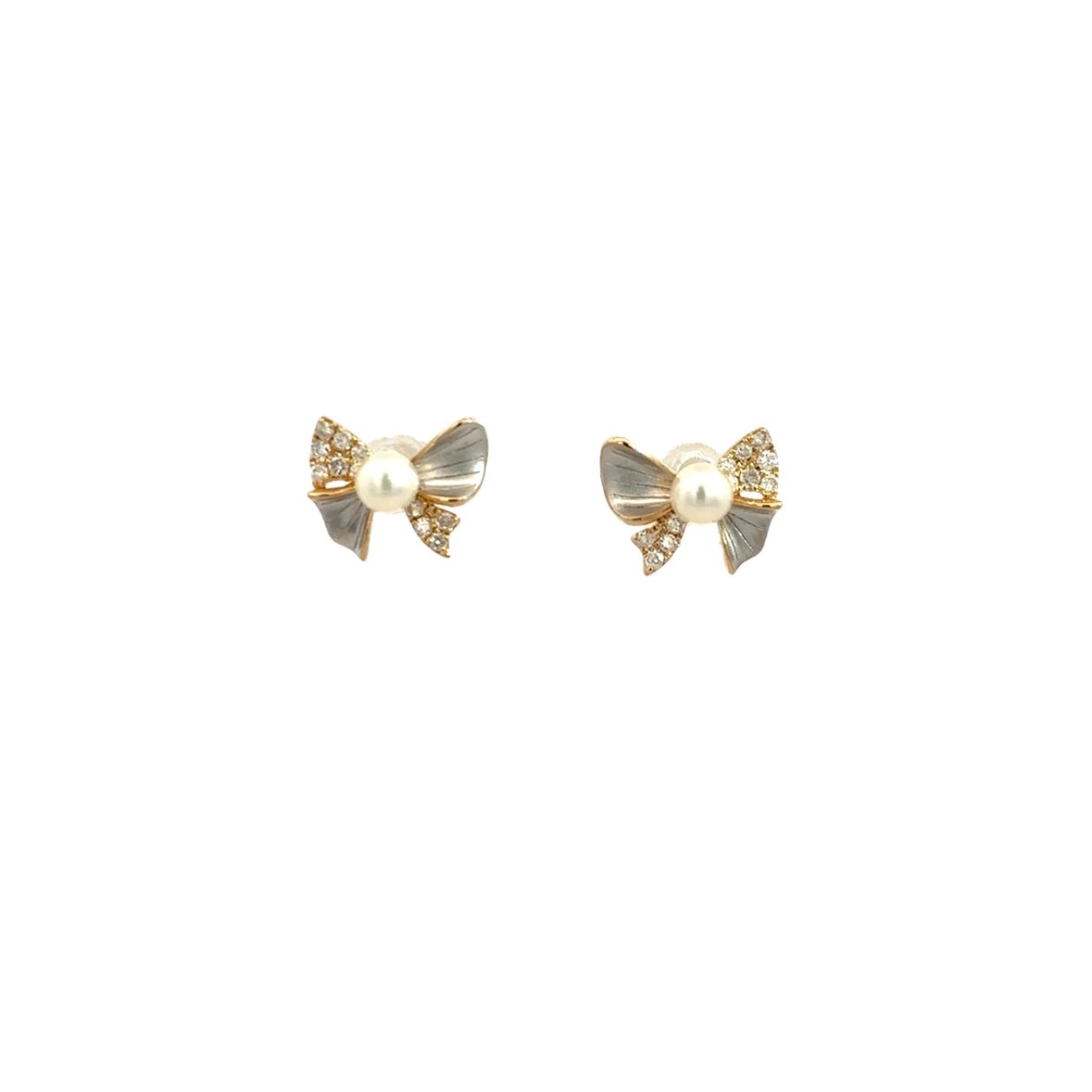 D0.11CT 14KY BUN AND PEARL 3MM EARRINGS - C'SANTOS