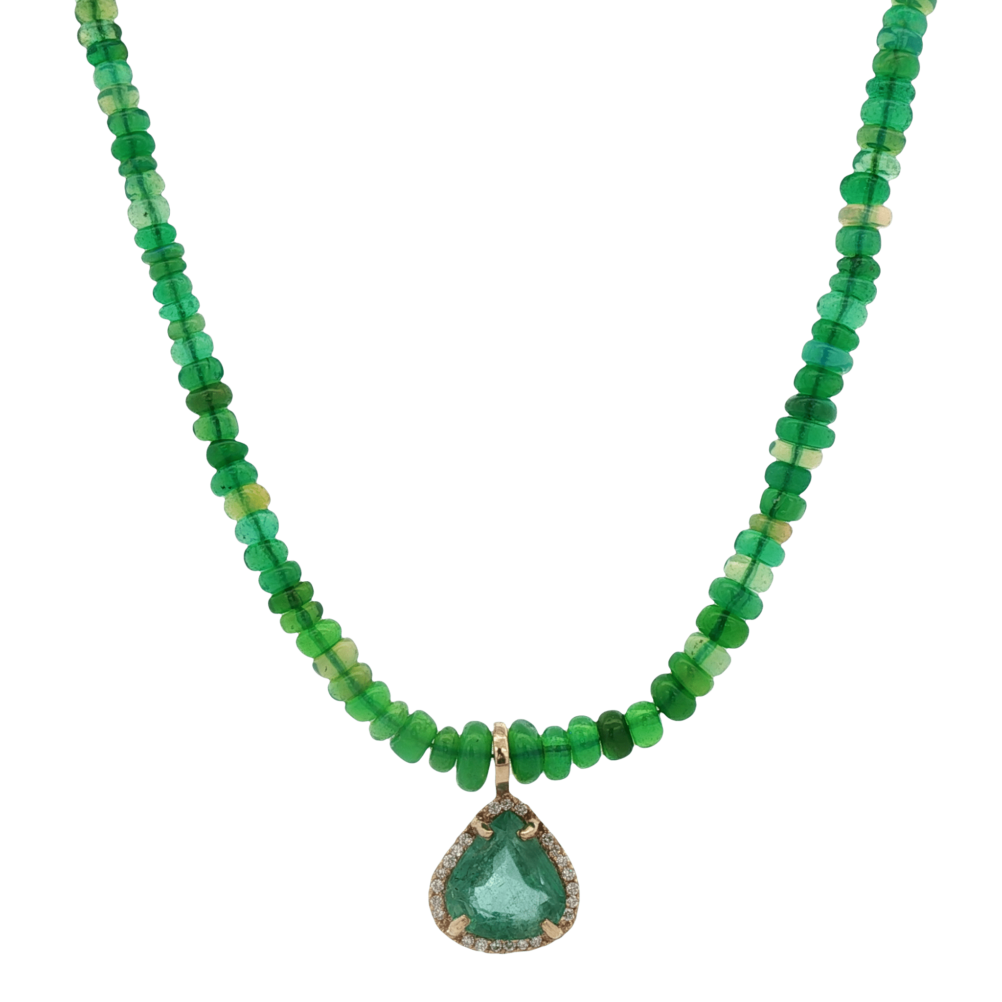 D0.12CT 14KY NECKLACE EMERALDS AND EMERALD 2CT HALO CHARM - C'SANTOS