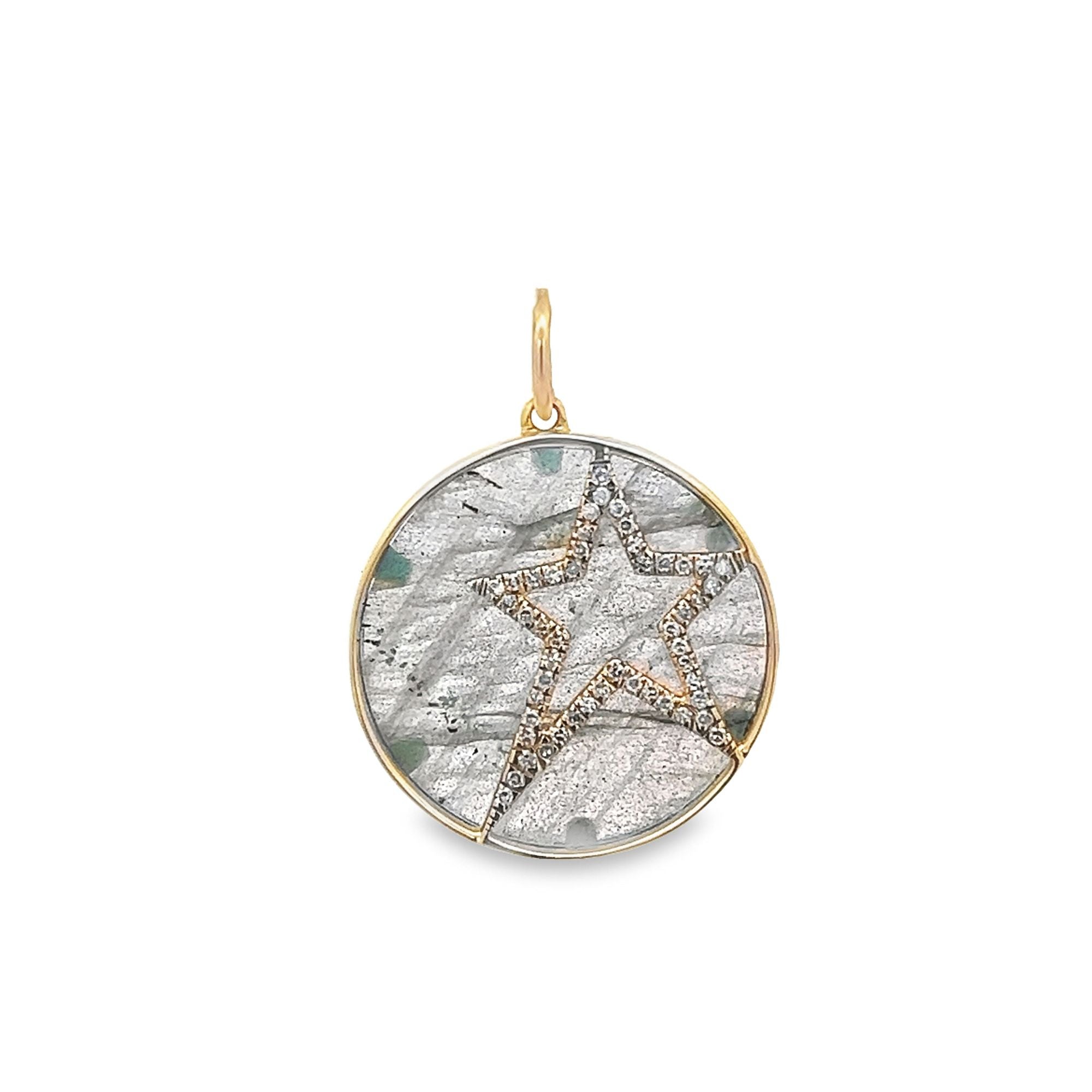 D0.12CT 14KY STAR OUTLINE PAVE COIN PENDANT LB7.26CT - C'SANTOS