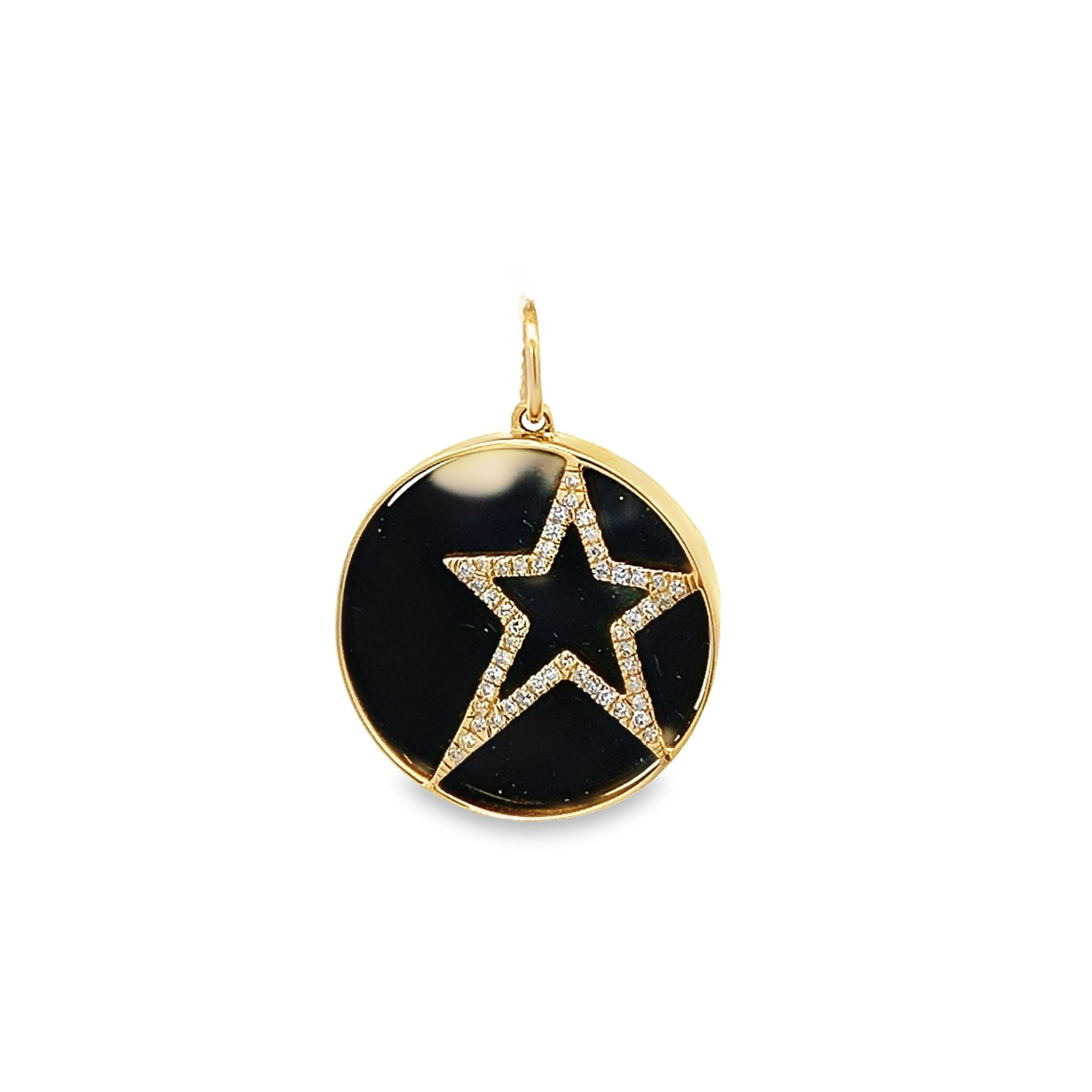 D0.12CT 14KY STAR OUTLINE PAVE COIN PENDANT OB5.92CT - C'SANTOS