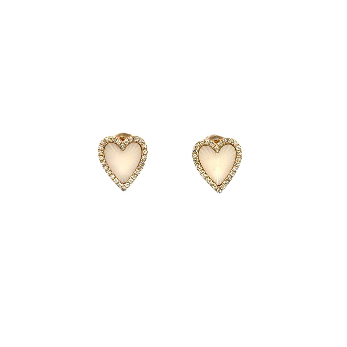 D0.12CT 14KY TEXTURE SMALL HEART EARRINGS MOP0.86CT - C'SANTOS
