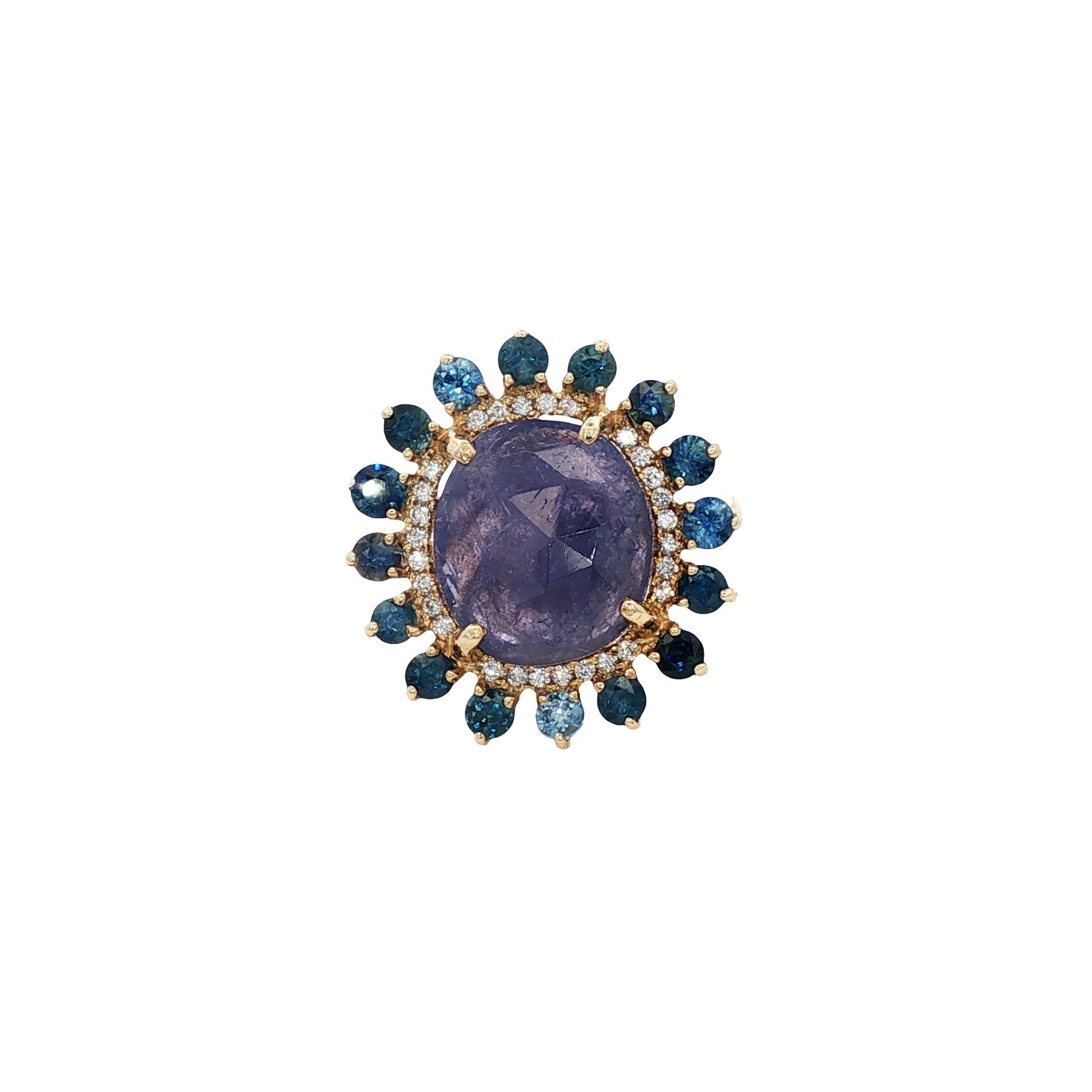 D0.14CT 14KY RING TANZANITE POLKI 0.9CT AND BLUE SAPPHIRES T6 - C'SANTOS