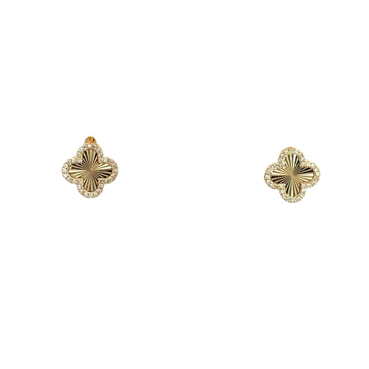 D0.14CT 14KY TEXTURE SMALL CLOVER EARRINGS - C'SANTOS