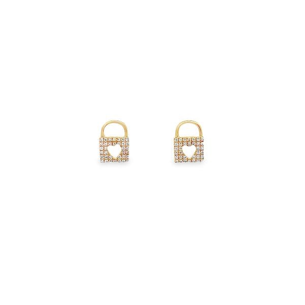 D0.15CT 14KY PADLOCK AND HEART EARRING - C'SANTOS