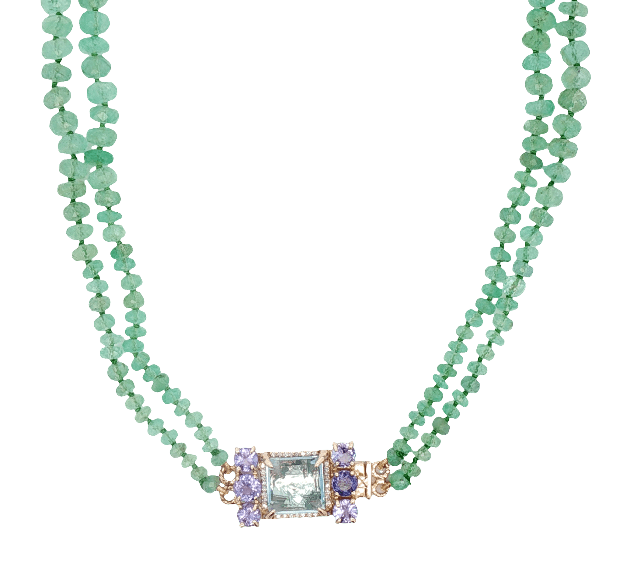 D0.16CT 14KY EMERALD BEAD NECKLACE 245CT LIGHT BLUE TOPAZ 9.5CT AND TANZANITES 2CT - C'SANTOS