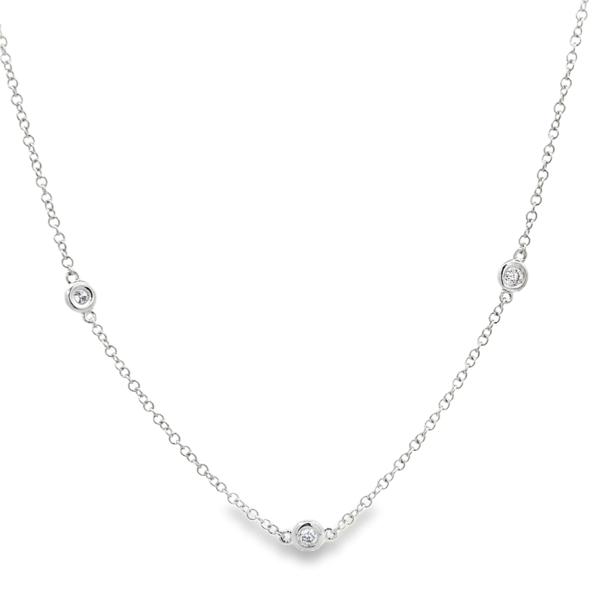 D0.17CT 14KW BEZEL STATION ADJUSTABLE NECKLACE - C'SANTOS