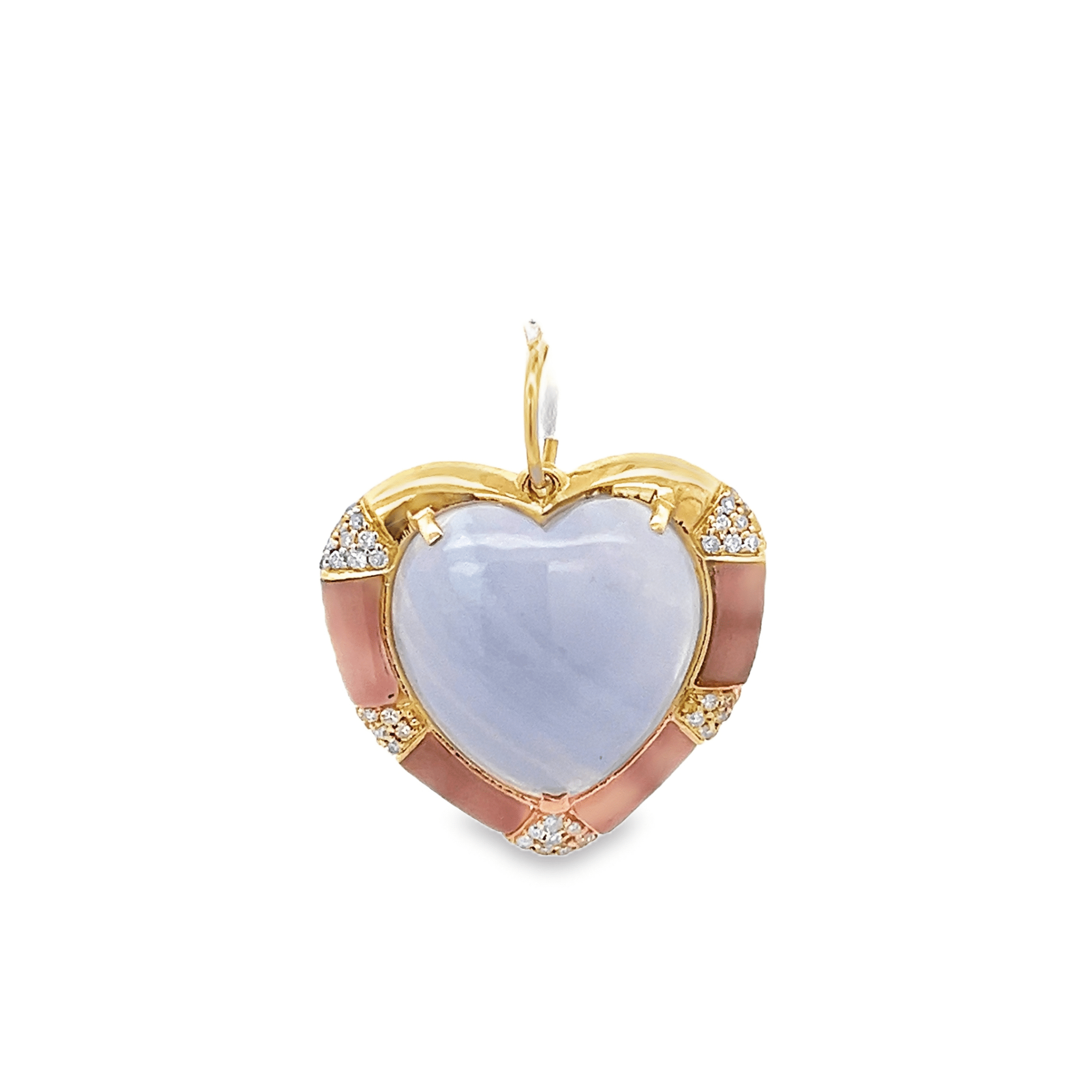 D0.17CT 14KY MEDIUM PUFFY HEART AROUND ROW BAGUETTE CHARM AGA7.93CT QUA1.61CT - C'SANTOS