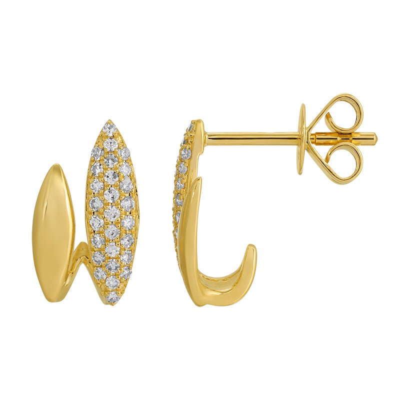 D0.17CT 14KY TWO CLAWS PAVE AND SMOOTH EARRINGS - C'SANTOS