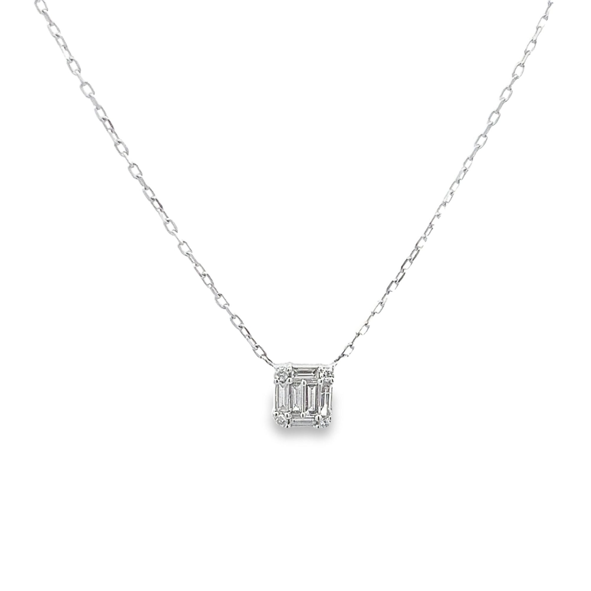 D0.20CT 18KW BEZEL BAGUETTE SQUARE NECKLACE - C'SANTOS
