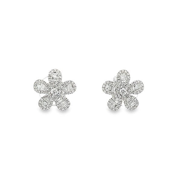 D0.21 14KW BAGUETTE DIAMOND FLOWER STUD EARRING - C'SANTOS