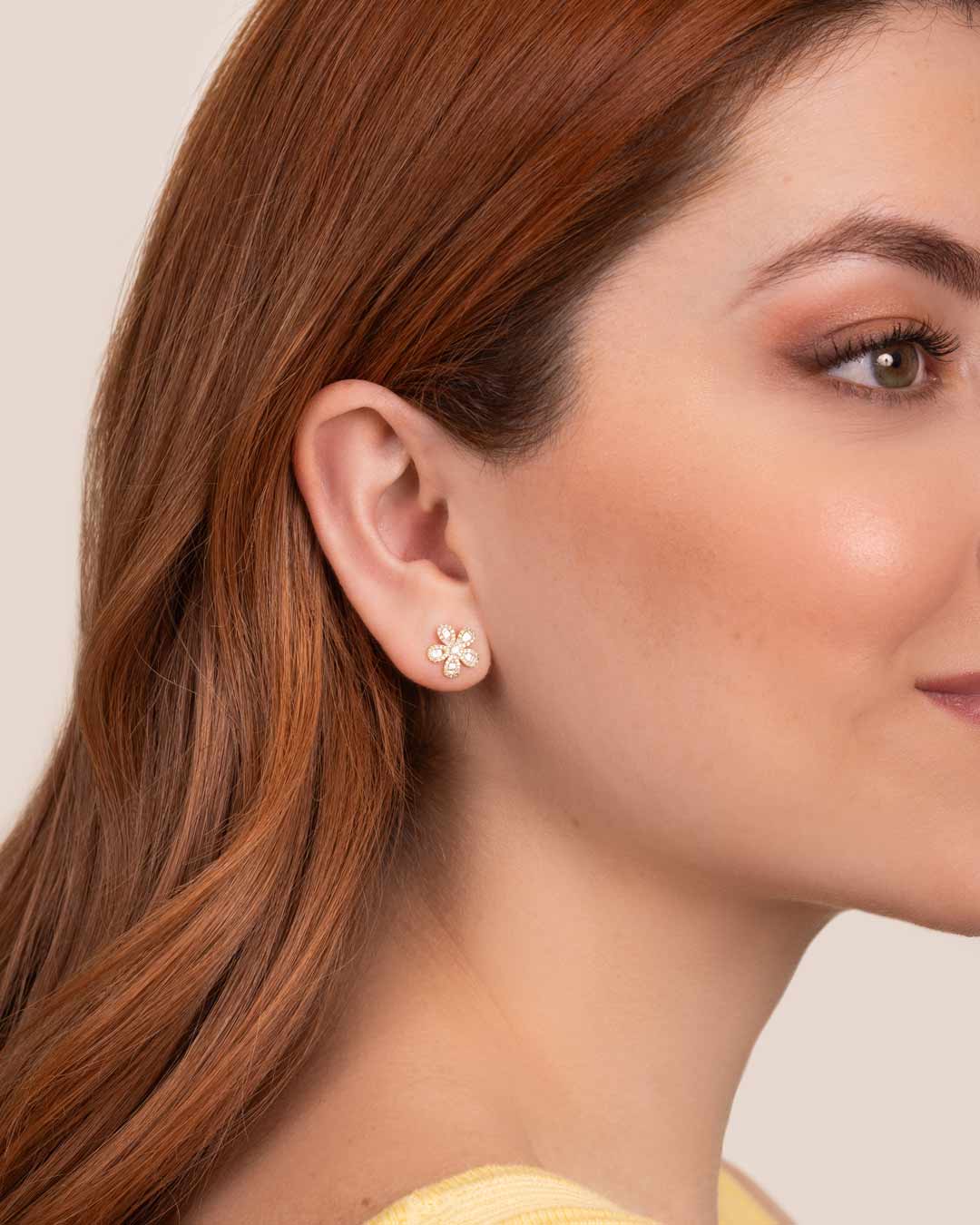 D0.21 14KY BAGUETTE DIAMOND FLOWER STUD EARRING - C'SANTOS